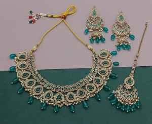 <b>Indian</b> Design Traditional Fashionable Motipearl & Drop Gold Plated Fancy Earring Maagtika Necklace <b>Set</b> & <b>Jewellery</b> <b>Set</b> - Product Image 4