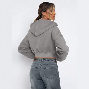 Nouveau 2025 OEM Haute Qualité Vente en Gros Usine Sweat à Capuche Court Zippé pour Femme, Veste de Sport Athlétique à Manches Longues - Product Image 3