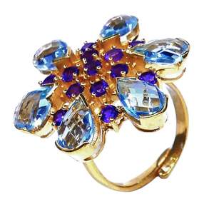 Anillo de amatista Topacio Azul chapado en oro de Plata de Ley 925 - Product Image 3