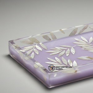 Proveedor Indio Ofrece Bandeja Rectangular de Resina de Lujo con Incrustaciones, Almacenamiento Individual para Cocina, Acabado Suave/Morado, Diseño de Hojas Botánicas - Product Image 3