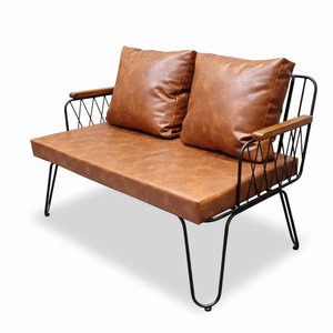 Sofá Industrial de 2 Plazas en Cuero Sintético con Forma Cuadrada y Estructura de Hierro SFB68062 - Product Image 1