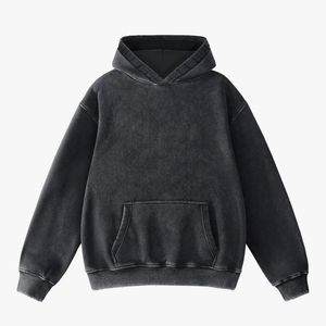 Sweat à capuche oversize uni en coton 100% vintage lavé lourd personnalisé pour homme, streetwear d'hiver noir - Product Image 1
