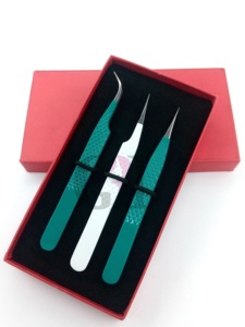 Pince à épiler d'extension de cils droite en acier inoxydable de revêtement en poudre blanc et vert incurvé de haute qualité - Product Image 4