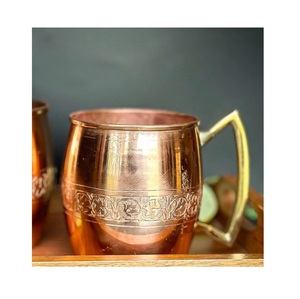 Designer Copper <b>Mugs</b> <b>Set</b> Premium Hammered Handmade Drinkware Best for Cocktails Beer Water Juice Ayurveda Kitchen Dining and Bar - Product Image 5
