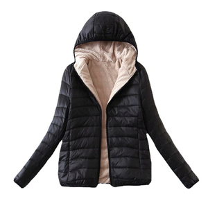 แจ็คเก็ตขนแกะสำหรับผู้หญิงเสื้อโค้ทแฟชั่นแขนยาวมีฮู้ดสีทึบเสื้อโค้ทลำลอง - Product Image 5