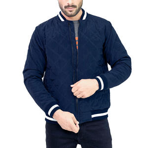 Blouson aviateur à fermeture éclair matelassé bleu fabriqué en usine pour hommes de qualité supérieure avec col montant disponible à la vente en gros à des prix abordables - Product Image 4
