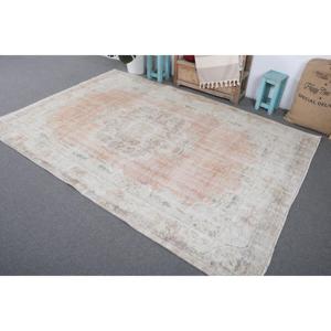 Tapis turc 5,8x8,4 pieds, tapis vintage en laine blanc et marron à pois - Product Image 2