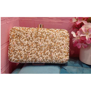 Evening Bridal <b>Clutch</b> <b>Bag</b> Embroidered Silk Party <b>Wedding</b> Purse with Geometric Pattern Satin Lining Metal Material - Product Image 2