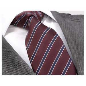 Burgundy <b>Navy</b> White Striped Jacquard Woven <b>Tie</b> Pocket Square Cufflink Set in Gift Box - Product Image 4