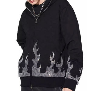 เสื้อฮู้ดพลอยเทียมสำหรับผู้ชายสีพื้นพิมพ์โลโก้แบบหนา - Product Image 2