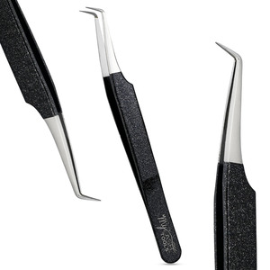 Pinzas de pestañas de volumen con logotipo personalizado pinzas de pestañas de punta de fibra pinzas de acero inoxidable delgadas de volumen de 90 grados herramientas de extensión de pestañas - Product Image 1