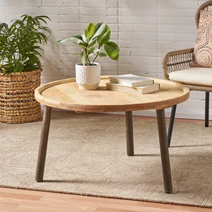 Mesa de sofá redonda de madera de mango natural hecha a mano, muebles de sala de estar de diseño moderno de buena calidad para uso doméstico, mesa de centro - Product Image 2