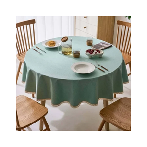Minimalist <b>Round</b> Linen 60x120 Inch Washable Lightweight ISO 9001 Eco Friendly New Tablecloth Solid Green Washable Home Use - Product Image 2