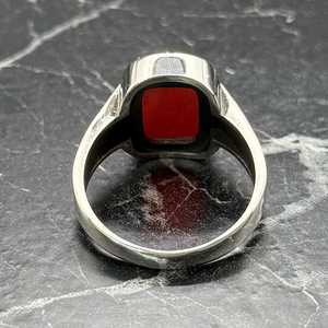 Minimal Modern Masculine Sterling <b>Silver</b> Agate <b>Ring</b> for <b>Men</b> Red Stone Band As Engagement Gift for Husband Boyfriend - Product Image 6