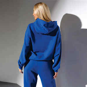 Survêtement à capuche pour femme avec logo de marque personnalisé bleu royal 65% coton 35% polyester surdimensionné coupe décontractée survêtement - Product Image 3