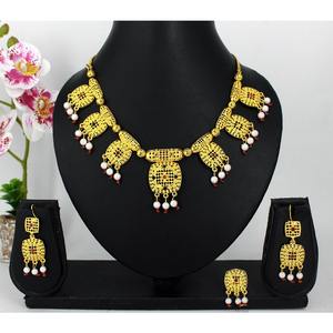Necklace With Earrings <b>Jewellery</b> Set Gold plated Pure <b>Brass</b> High Quality India Dubai Necklace Design Necklace <b>Jewellery</b> Set - Product Image 1