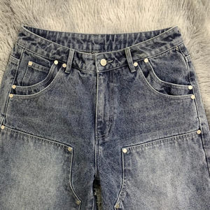 Wholesale High Quality <b>Men's</b> <b>Vintage</b> Fashion Denim <b>Shorts</b> Straight Custom Baggy Distressed Dark Washed Cotton High Street Style - Product Image 5