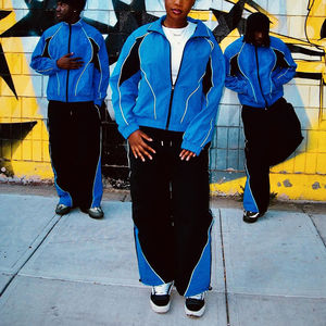 Winter Streetwear Color Block 100% Cotton <b>Lightweight</b> Breathable Windbreaker Set | Custom Embroidery Men's Two-Piece Tracksuit - Product Image 3