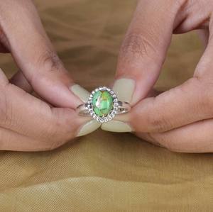 Plata de Ley 925, banda Simple, cobre verde Natural, turquesa, ajuste de bisel con cuentas, forma ovalada sólida, anillo de uso diario para fiestas - Product Image 2