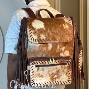 Usine directe en gros en cuir de vachette frange couche sac à dos en gros en cuir véritable multi-fonctionnel voyage sac à dos sacs - Product Image 1