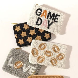 Pochette à monnaie légère et perlée pour les jours de match, avec fermeture éclair, motif étoile de football, personnalisée, en tissu rose, écologique, avec bandoulière chaîne, accessoires de sport, exportation - Product Image 1
