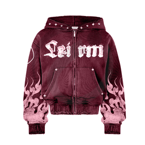 เสื้อมีฮู้ดโอเวอร์ไซส์สำหรับทุกเพศแผ่นปะปักลายด้วยกรดพลอยเทียมติดซิปแบบกำหนดเอง - Product Image 5