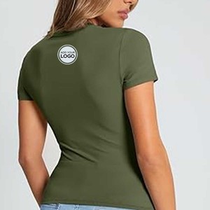 T-shirts en coton peigné 60/40 et polyester, prix de gros, t-shirt ajusté à col ras du cou pour femme - Product Image 5