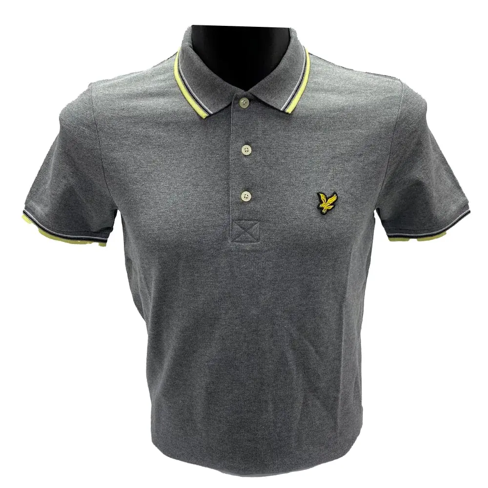 Breathable Embroidery Patched Golf Shirts Tipped Grey Men's Polo Shirt Gold Eagle Polo Shirts