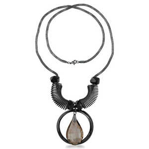 Collar llamativo Urthn Piedra marrón con acabado oxidado negro Accesorio de moda 1108817 - Product Image 1