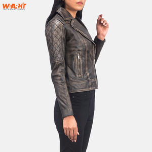 Veste de motard en cuir véritable vintage pour femmes Veste de moto élégante matelassée à coupe ajustée Fermeture à glissière Look classique Durable Fashion Plain Dyed - Product Image 4