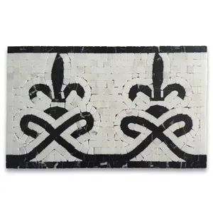 B0031P azulejo de porcelana Interior pulido Nero Fleur mármol mosaico borde Listello acento acabado brillante 6mm de espesor 7,1x11,8 tamaño - Product Image 1