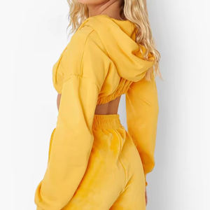 Sudadera con capucha recortada para mujer al por mayor Jersey holgado de gran tamaño en blanco Top corto de algodón pesado ropa de gimnasio personalizada ropa de calle diseño OEM - Product Image 6