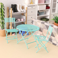Accessoires de maison de poupée en métal 1/12, meubles de loisirs en plein air, ensemble table basse ronde et chaise, jouets miniatures