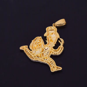 Hip Hop 10kt oro sólido corriendo hombre dólar dinero bolsa joyería fina colgantes y dijes hechos con diamantes de laboratorio de corte redondo - Product Image 3