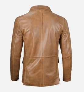 Manteau en cuir d'agneau véritable tendance avec fermeture à trois boutons, manches longues, poches, couleur unie - Unisexe - Product Image 3