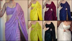 Elegante indio Bollywood elegante Saree suave Georgette tela exclusiva Sari blusa elegante Ropa Étnica última blusa de moda - Product Image 3