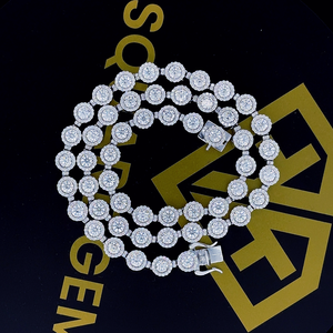 Moissanite Diamond Halo <b>Chain</b>, D Color VVS1 Moissanite, Pass Diamond Tester, 18" Tennis Necklace <b>for</b> <b>Men</b>/ Women, 925 Silver - Product Image 1