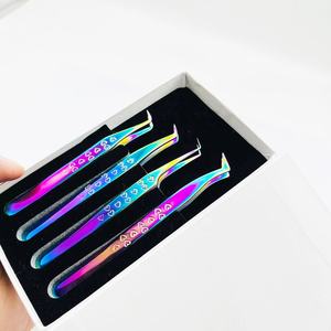 Juego de pinzas de acero inoxidable ecológicas de 4 piezas más vendidas que incluyen pinzas de extensión de pestañas de 90 grados rusas puntiagudas - Product Image 5