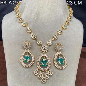 Kundan Brass <b>Bridal</b> <b>Necklace</b> & Earrings <b>Set</b> with American Diamonds for Weddings Anniversaries and Parties - Product Image 2