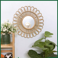Belle conception unique de morceau d'art de mur de miroir décoratif de mini rotin pour la décoration à la maison
