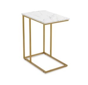 โต๊ะมุมชุบสีดำรูปตัว C พร้อมหินอ่อนสีขาวหรูหราดีไซน์โดดเด่นสำหรับห้องนั่งเล่นและโรงแรมเฟอร์นิเจอร์ทำจากโลหะ - Product Image 5