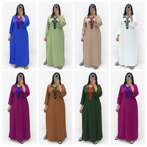Abaya Musulmana para Mujer, Thobe Bordado, Vestido Largo Holgado, Ropa de Oración Étnica Marroquí, Crepé, Diseño a Mano, Transpirable - Product Image 6