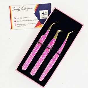 Pinzas para extensión de pestañas de acero inoxidable de alta precisión Recubrimiento de papel rosa Etiqueta privada Pinzas para pestañas especialmente diseñadas - Product Image 3