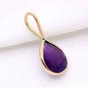 Forma de pera natural amatista piedra preciosa 14K oro amarillo sólido hecho a mano mujeres colgante joyería para venta al por mayor - Product Image 2