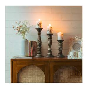 Wooden Candle Holder for Home Decoration Set of 3, Decorative Hand Carved <b>Tea</b> Light Candle <b>Stand</b> for Home Decor, Living Room, - Product Image 1