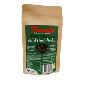 Pistachos Secos Tostados con Ajo y Hierbas, Artesanales Franceses Finuts, Alta Calidad, Paquete de 80g, Sin Aceite de Palma, Sin Aditivos - Product Image 1