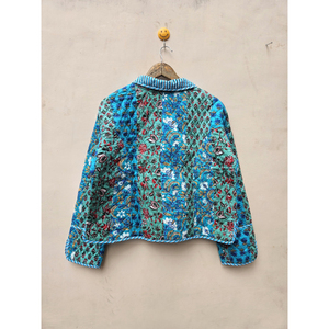 Automne femmes coton matelassé veste à la main Vintage lin rayure confortable Floral imprimé bouton embrassant Style bohème - Product Image 6