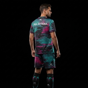 ชุดเสื้อฟุตบอล MA-ATTIERA สีเขียวอมฟ้าชมพู รุ่น Glitch สำหรับผู้ชาย ผ้าโพลีเอสเตอร์ระบายอากาศได้ดี ชุดทีมฟุตบอล รับผลิตตามแบบ OEM - Product Image 1
