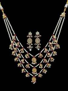 Diseñador fiesta desgaste CZ piedras joyería tradicional tres capas desgaste hermoso diseño pesado collar largo conjunto pendientes para mujer - Product Image 2