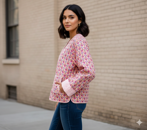 Chaqueta Acolchada Hecha a Mano de Algodón Indio Reversible, Estilo Bohemio Unisex con Estampado para Invierno y Primavera, Diseño Tejido para Otoño - Product Image 2